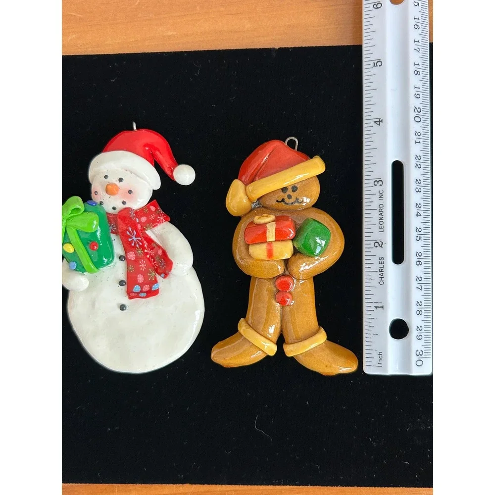 Lot 3 Vintage Christmas Dough/Clay‎ Ornaments Gingerbread Man, Snow Man